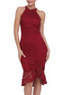 Sexy Burgundy Sleeveless Lace Fishtail Bodycon Dress